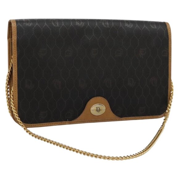 Christian Dior Honeycomb Canvas Chain Shoulder Bag PVC Black Gold Auth yk17711 - Picture 1 of 16